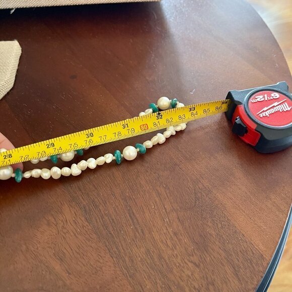Long Imitation Pearl and Turquoise Beaded Necklace - Picture 9 of 9